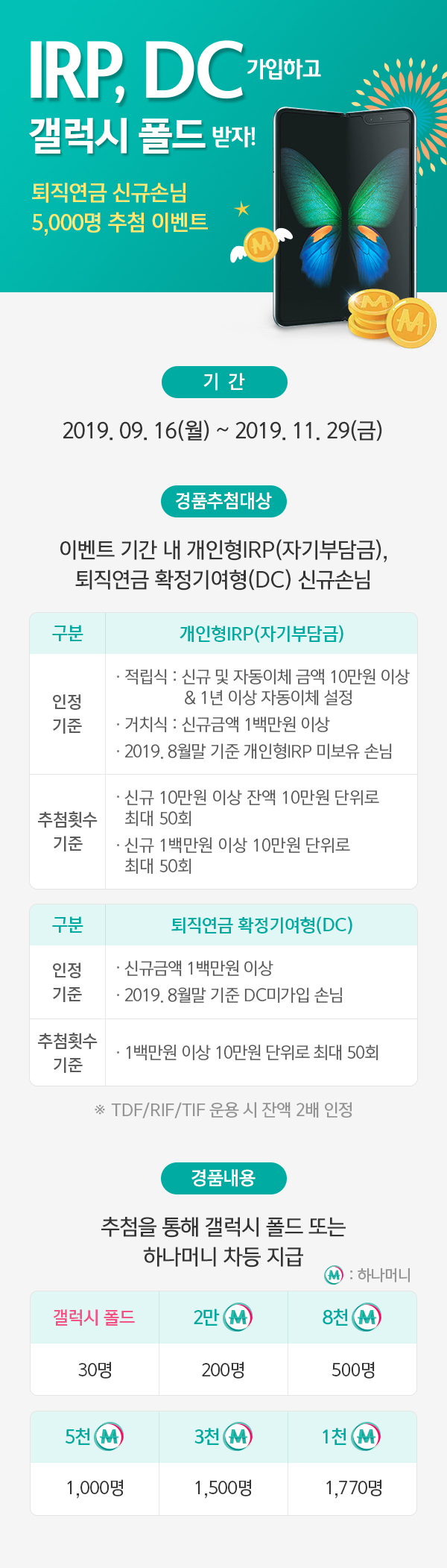 IRP, DC 가입하고 갤럭시 폴드 받자! 퇴직연금 신규손님 5,000명 추첨 이벤트